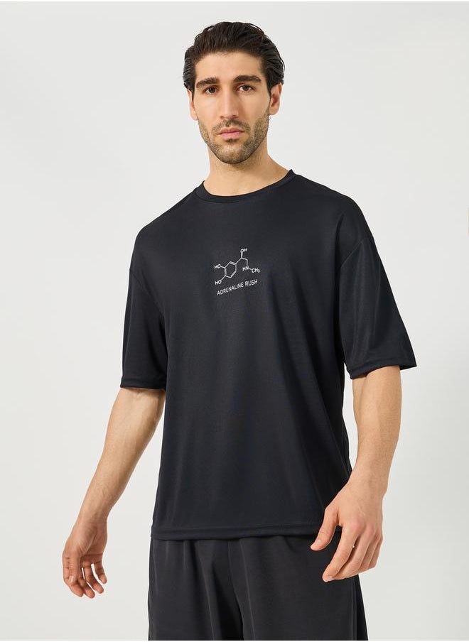 Oversized Slogan Print Round Neck T-Shirt and Shorts Set