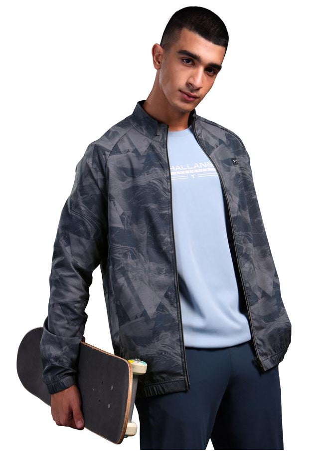 Men Printed Slim Fit Mock Neck Sports Jacket with TS FLEXI by Styli