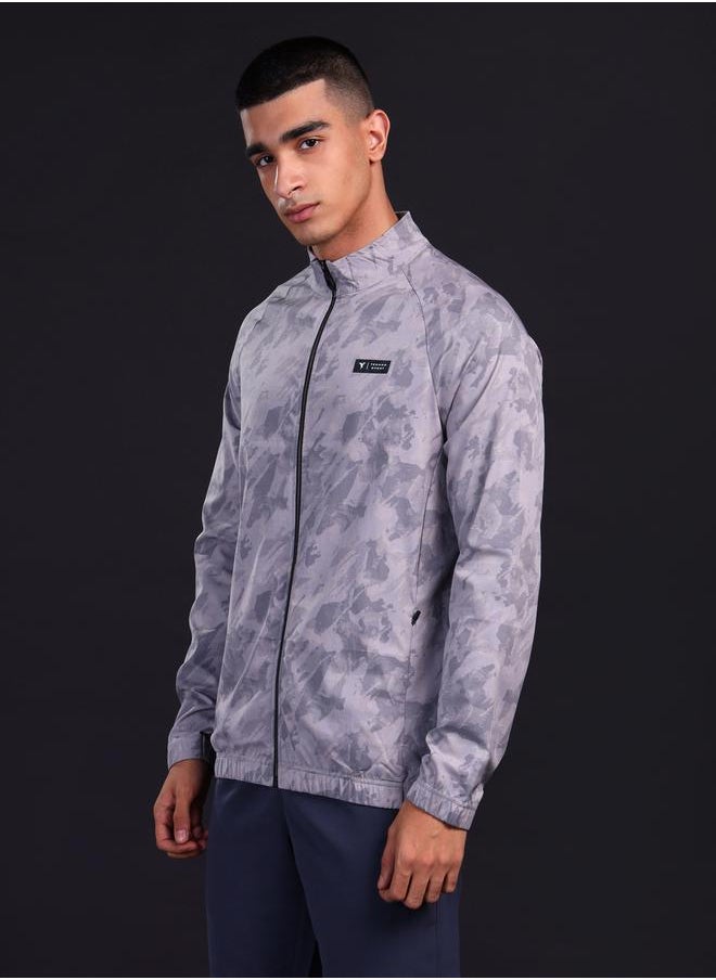 Men Printed Slim Fit Mock Neck Sports Jacket with TS FLEXI by Styli