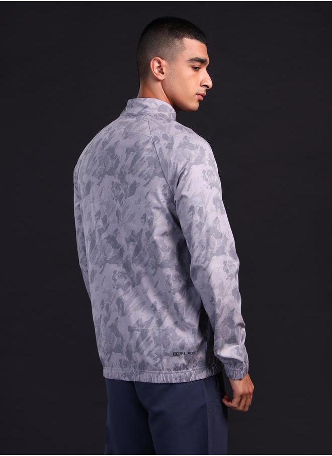 Men Printed Slim Fit Mock Neck Sports Jacket with TS FLEXI by Styli