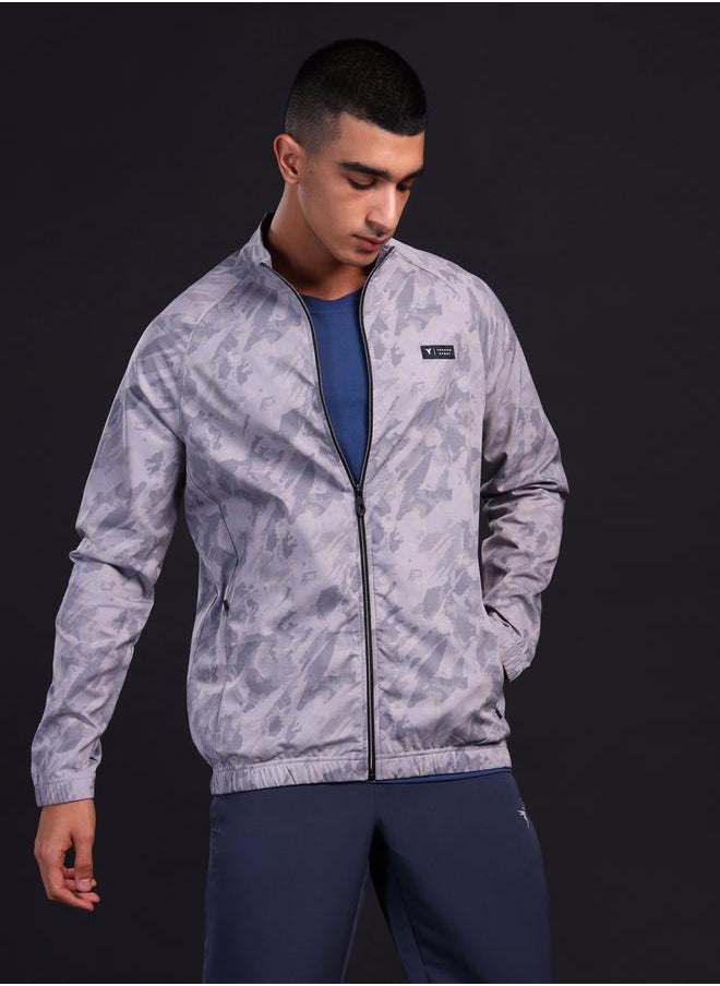 Men Printed Slim Fit Mock Neck Sports Jacket with TS FLEXI by Styli
