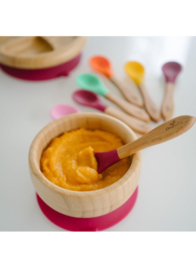 Avanchy Baby Spoons Bamboo and Silicone Set, Self Feeding Food Utensils, 4 Months Baby Led Weaning, 2 Pack Gray