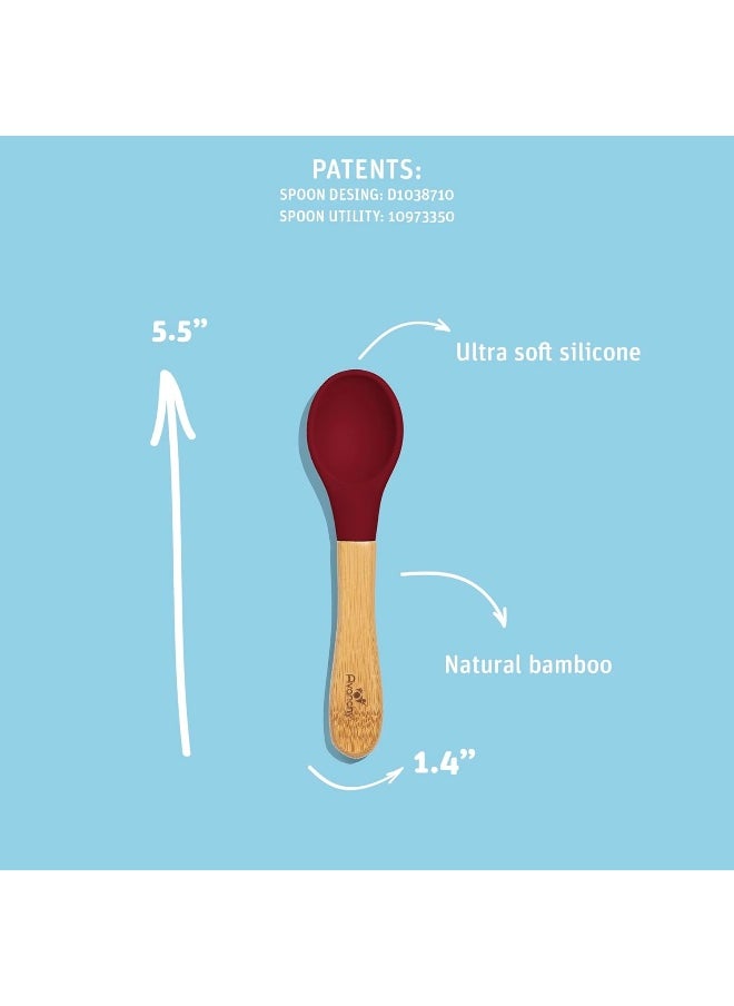 Avanchy First Stage Baby Feeding Spoons Natural Bamboo Soft Silicone Soft Tip Baby Spoon, Training Spoon Holds, Travel Gift Set for Baby – 2 Pack