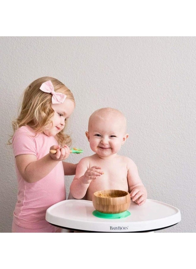 Avanchy First Stage Baby Feeding Spoons Natural Bamboo Soft Silicone Soft Tip Baby Spoon, Training Spoon Holds, Travel Gift Set for Baby – 2 Pack