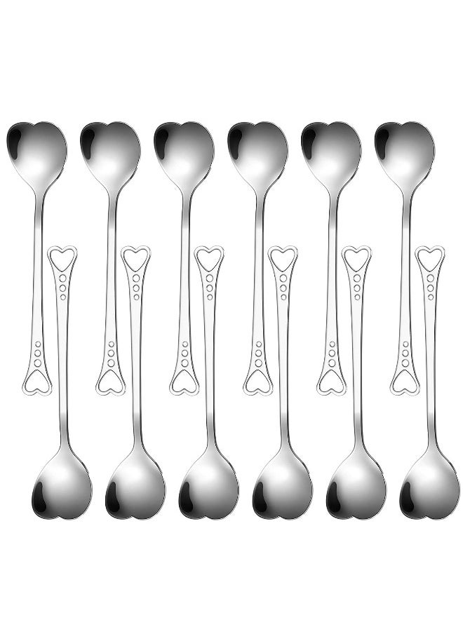 12 Pcs Heart Shaped Stainless Steel Tea Spoon Flatware Set 5.7 Inch Coffee Spoon Premium Stainless Steel Coffee Spoons Sugar Spoons Ice Cream Cake Dessert Spoon Stirring Spoon for Home Restaurant
