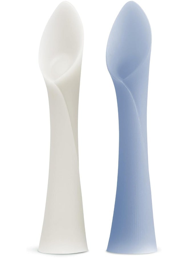 Olababy 100% Silicone Soft-Tip Training Spoon for Baby Led Weaning 2pack (Pearl/Blueberry)