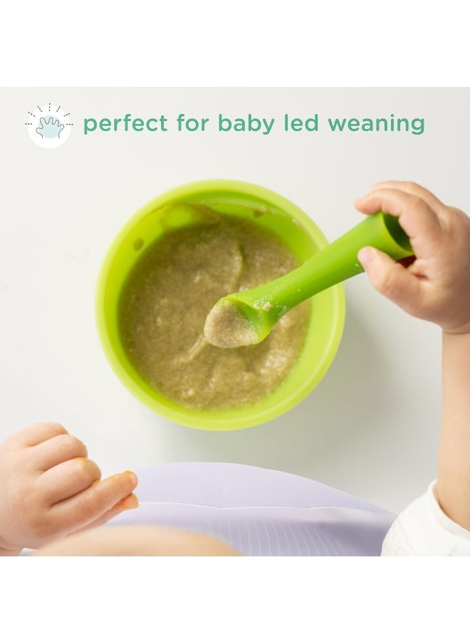 Olababy 100% Silicone Soft-Tip Training Spoon for Baby Led Weaning 2pack (Pearl/Blueberry)