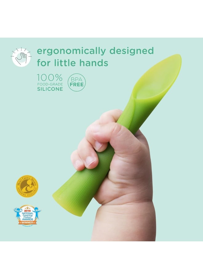 Olababy 100% Silicone Soft-Tip Training Spoon for Baby Led Weaning 2pack (Pearl/Blueberry)