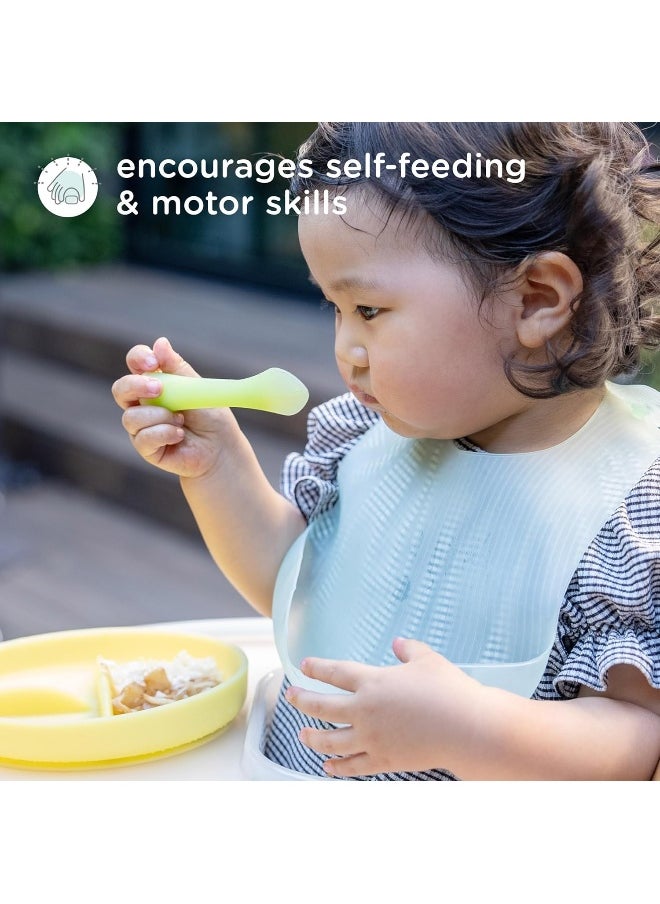 Olababy 100% Silicone Soft-Tip Training Spoon for Baby Led Weaning 2pack (Pearl/Kiwi)
