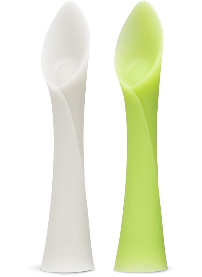 Olababy 100% Silicone Soft-Tip Training Spoon for Baby Led Weaning 2pack (Pearl/Kiwi)