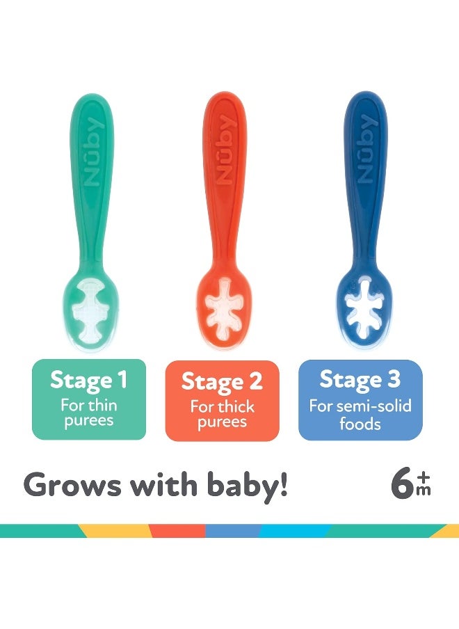 Nuby Baby First Spoon Set - Silicone - Easy to Grasp and Hold - 3 Pack - 6 plus Months