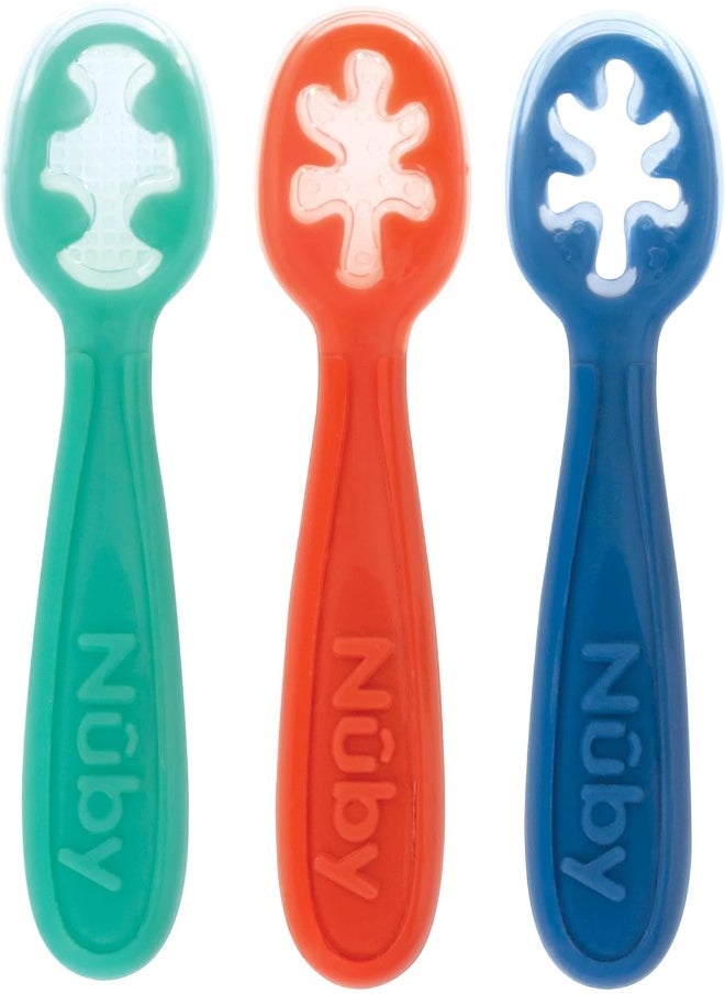 Nuby Baby First Spoon Set - Silicone - Easy to Grasp and Hold - 3 Pack - 6 plus Months