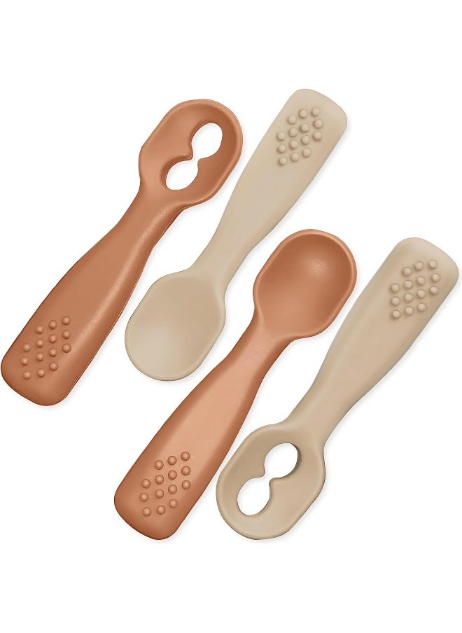 Sperric Baby Spoons – Stage 1 and Stage 2 Baby Spoon Set – Food-Grade Silicone Baby Spoon with Textured Handle – Soft and Durable Toddler Spoons – 4pcs (Sunrise & French Beige)