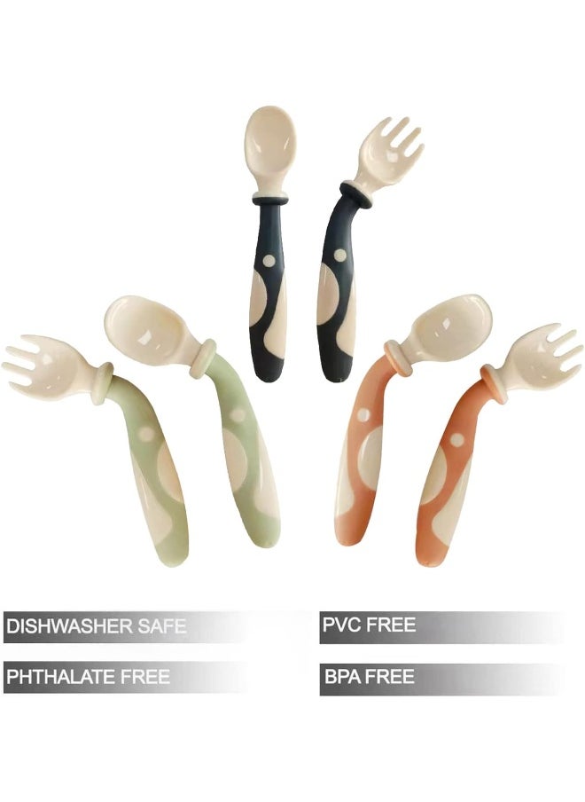 PandaEar 3 Sets Baby Bendable Spoons Forks, Feeding Training Spoon Flatware Utensils for Kids Toddlers Children and Infants, Easy Grip