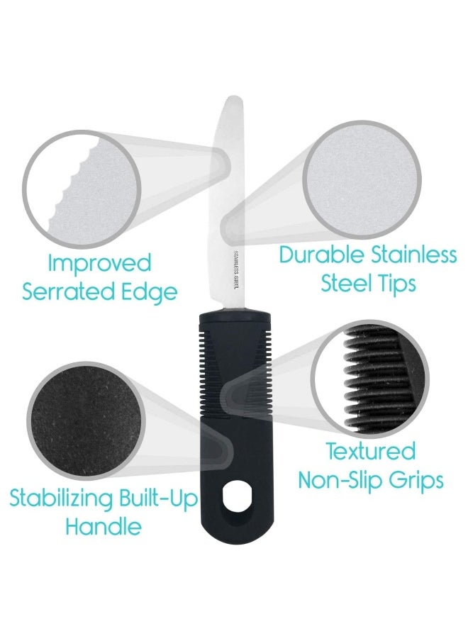 Extra Wide Handles Easy Grip Cutlery Set Chunky Handles Corfort Grips Disability Ideal Dining aid for Elderly Disabled Arthritis Parkinson's Disease Tremors Sufferers 4PCS Black