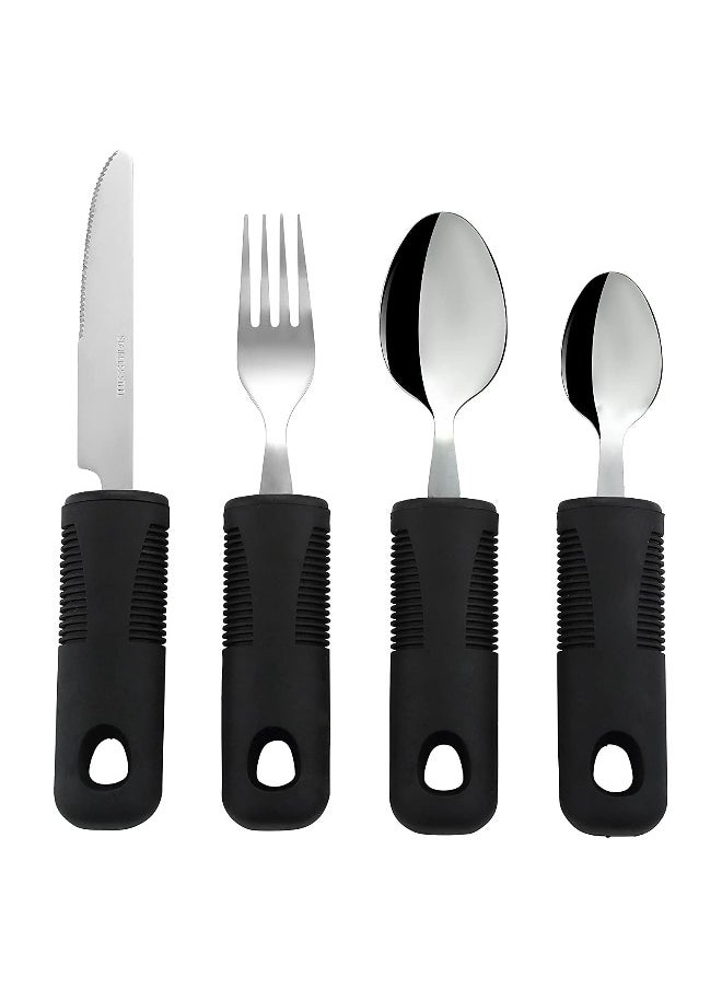 Extra Wide Handles Easy Grip Cutlery Set Chunky Handles Corfort Grips Disability Ideal Dining aid for Elderly Disabled Arthritis Parkinson's Disease Tremors Sufferers 4PCS Black