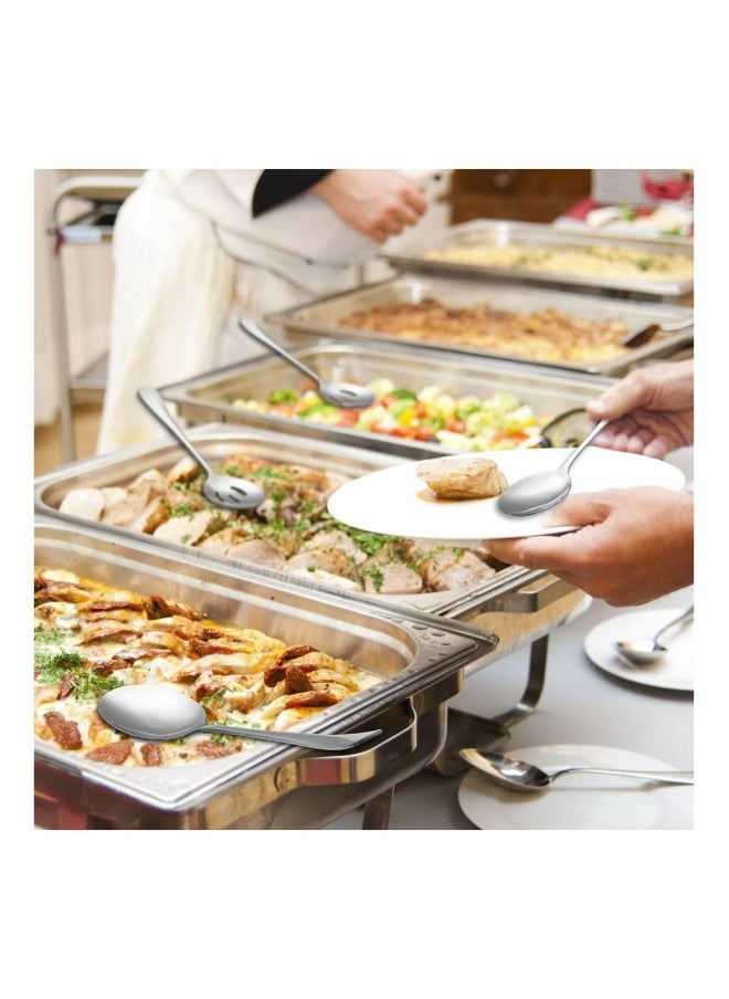 6-Piece Serving Spoon Set 8.7-Inch Metal Utensils 3 Slotted and 3 Solid Spoons Ideal for Buffets and Banquets Perfect Cutlery Set for Home and Kitchen Use