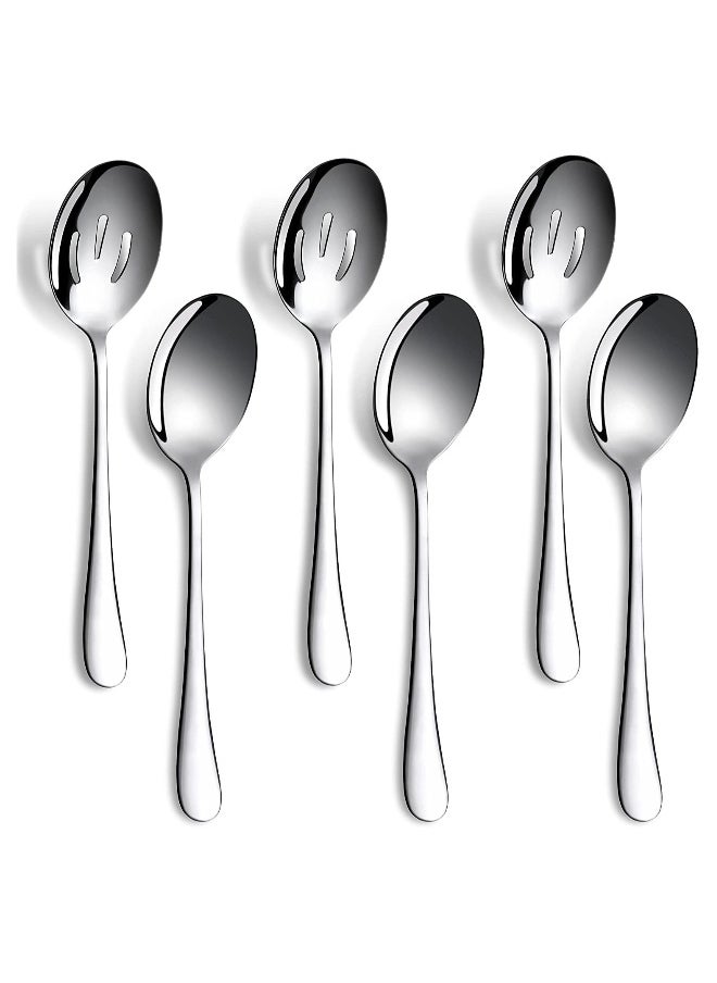 6-Piece Serving Spoon Set 8.7-Inch Metal Utensils 3 Slotted and 3 Solid Spoons Ideal for Buffets and Banquets Perfect Cutlery Set for Home and Kitchen Use