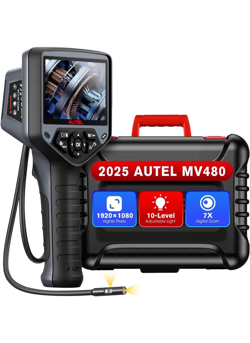 Autel MaxiVideo MV480 Inspection Camera, 1080P HD Industrial Endoscope Video Scope, Videoscope with Audio Annotation, Dual Cameras, 360°Rotation, 7 X Zoom, Upgraded Ver. of MV460