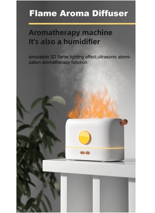 Flame Humidifier Flame Essential Oil Diffuser with Smart Shut Off, 3D Flame Cool Mist Yoga SPA Perfect for Home Bedroom Office and Gifting for Friends and Family  200ml Ultrasonic Aroma | White
