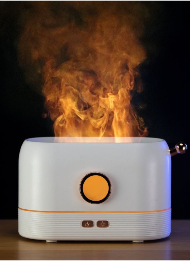 Flame Humidifier Flame Essential Oil Diffuser with Smart Shut Off, 3D Flame Cool Mist Yoga SPA Perfect for Home Bedroom Office and Gifting for Friends and Family  200ml Ultrasonic Aroma | White