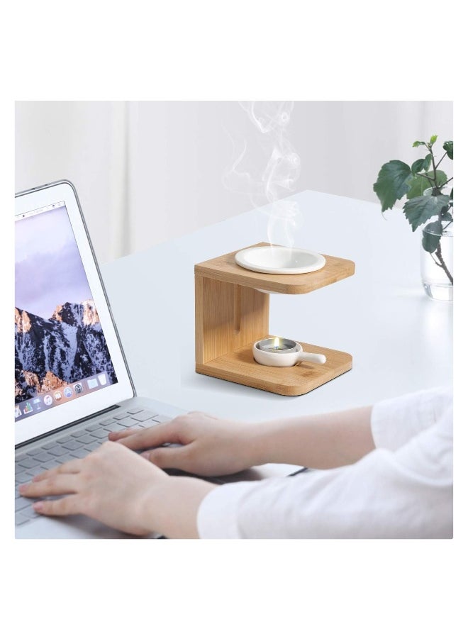 2Pcs Wooden Essential Oil Burner Scented Wax Melt Burner with Candle Holder Aromatherapy Aroma Burner Oil Diffuser Candle Tealight Oil Warmer Yoga Spa Home Bedroom Decor Gift