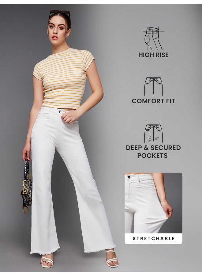 Miss Chase Women's Bootcut High Rise Clean Look Regular-Length Stretchable Denim Jeans (MCSS23DEN89-10-82-36, White, 36)