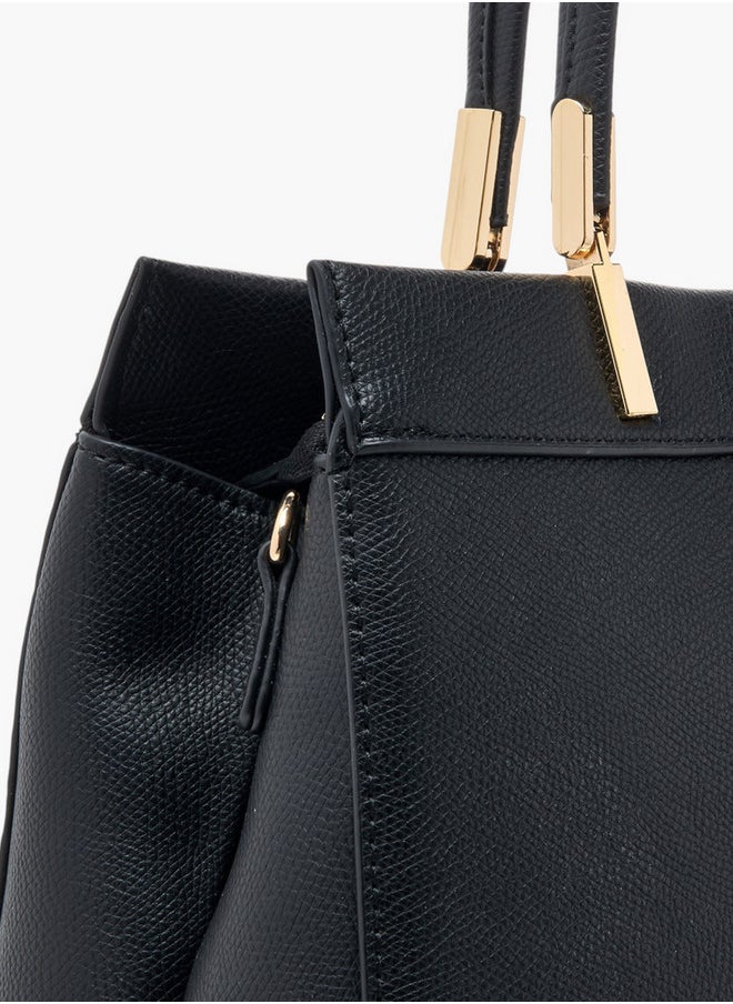 Monogram Embossed Tote Bag with Detachable Strap and Zip Closure
