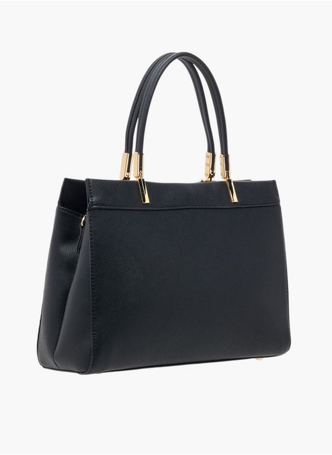 Monogram Embossed Tote Bag with Detachable Strap and Zip Closure