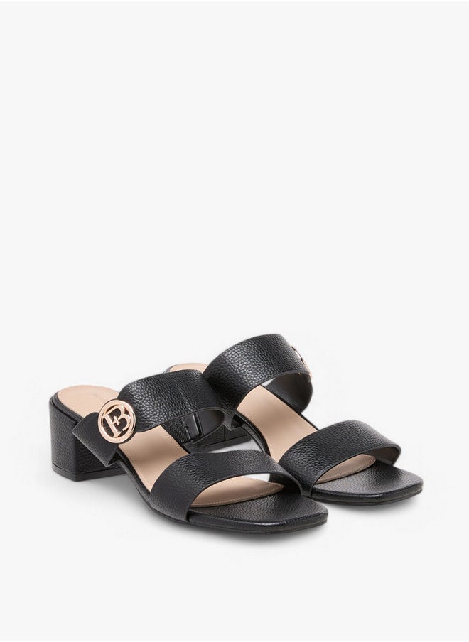 Women's Monogram Accent Blocked Heel Slip-On Sandals