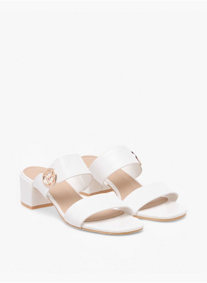 Women's Monogram Accent Blocked Heel Slip-On Sandals