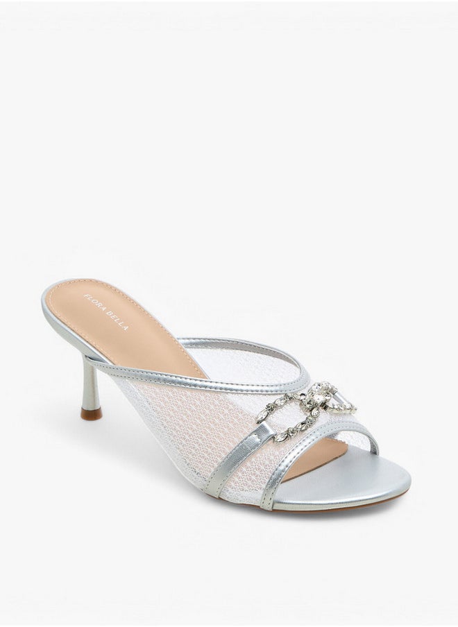 Embellished Slip-On Sandals with Flared Heel