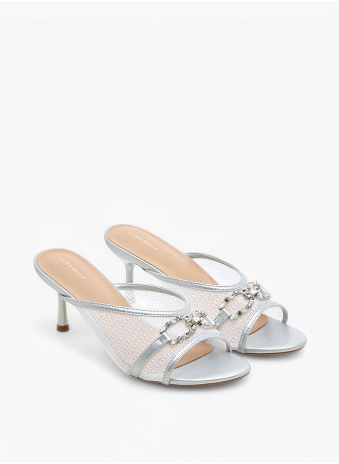 Embellished Slip-On Sandals with Flared Heel