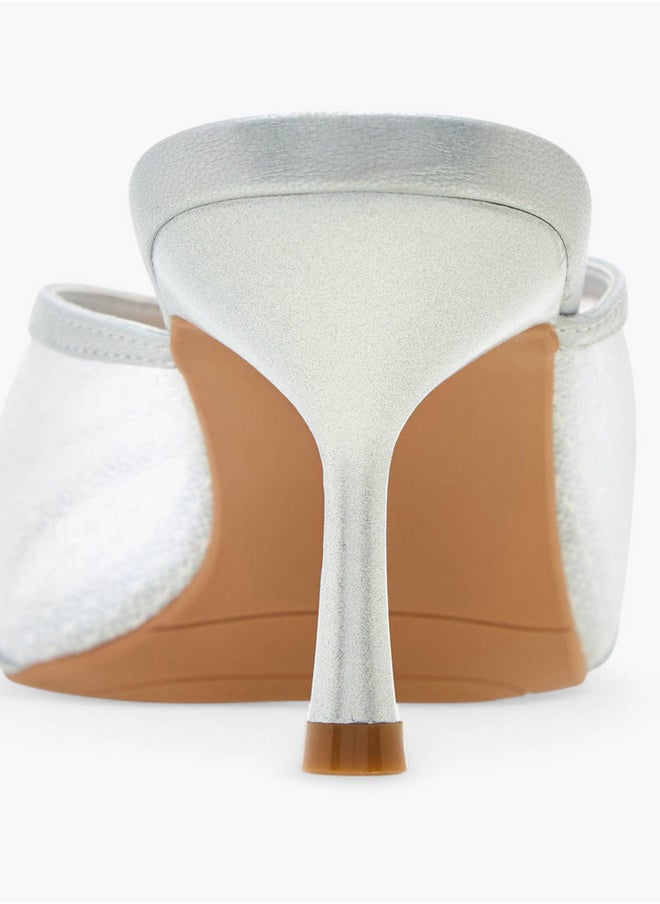 Embellished Slip-On Sandals with Flared Heel