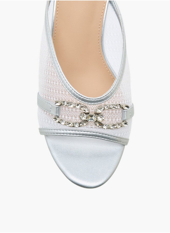 Embellished Slip-On Sandals with Flared Heel