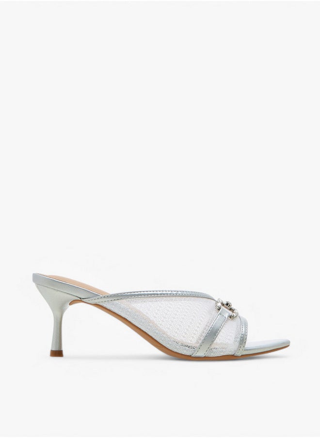 Embellished Slip-On Sandals with Flared Heel