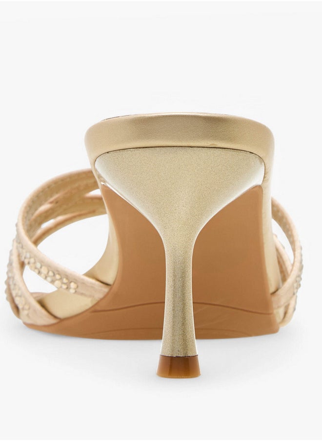 Embellished Cross-Strap Sandals with Flared Heel