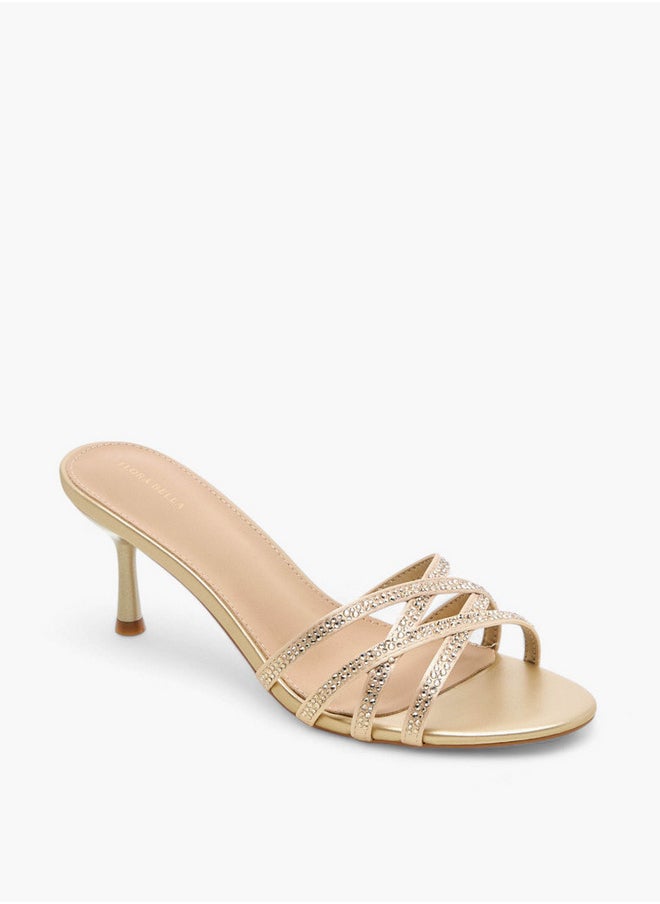 Embellished Cross-Strap Sandals with Flared Heel