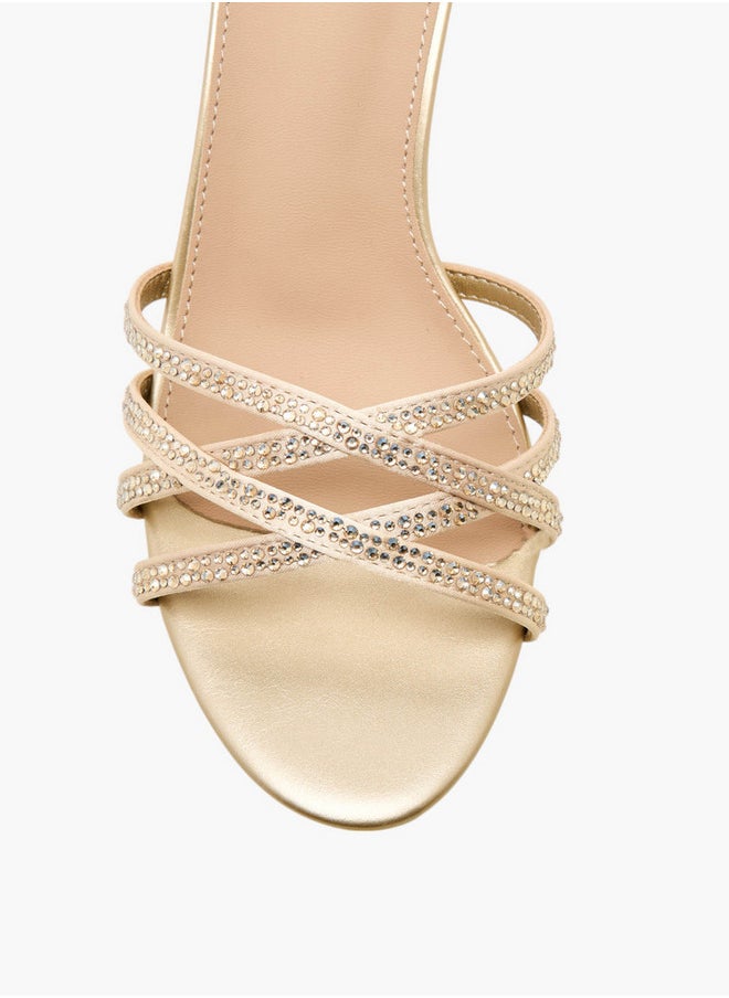 Embellished Cross-Strap Sandals with Flared Heel