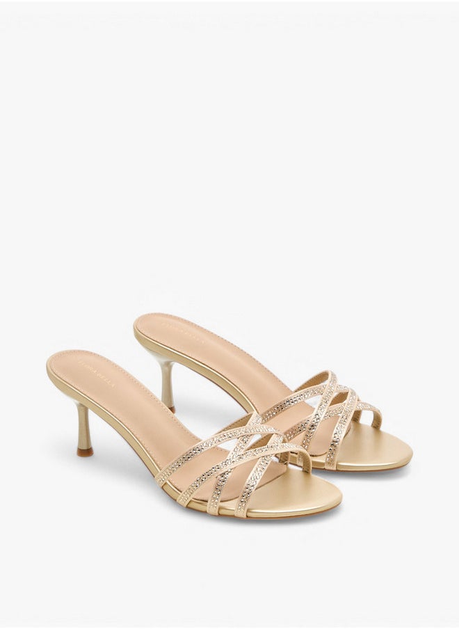 Embellished Cross-Strap Sandals with Flared Heel
