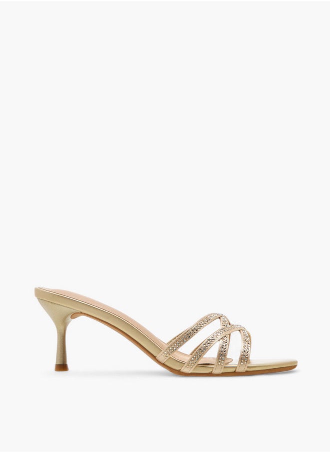 Embellished Cross-Strap Sandals with Flared Heel