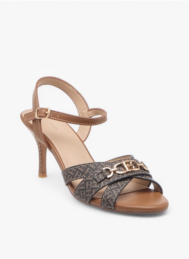 Metal Accent Sandals with Stiletto Heels and Buckle Closure