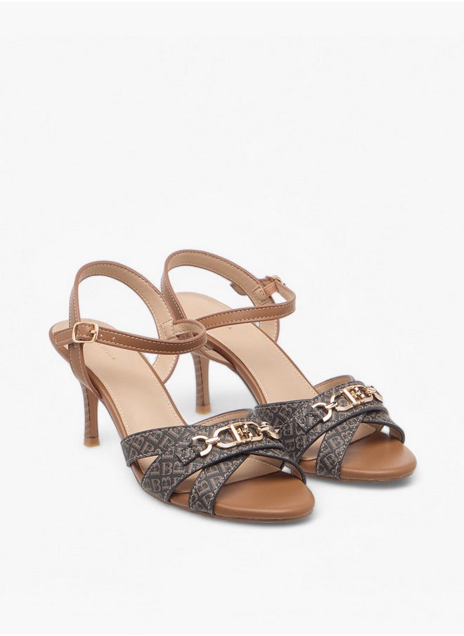 Metal Accent Sandals with Stiletto Heels and Buckle Closure