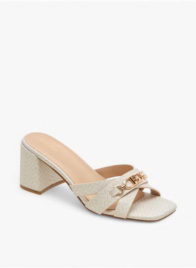 Monogram Print Cross-Strap Sandals with Block Heels