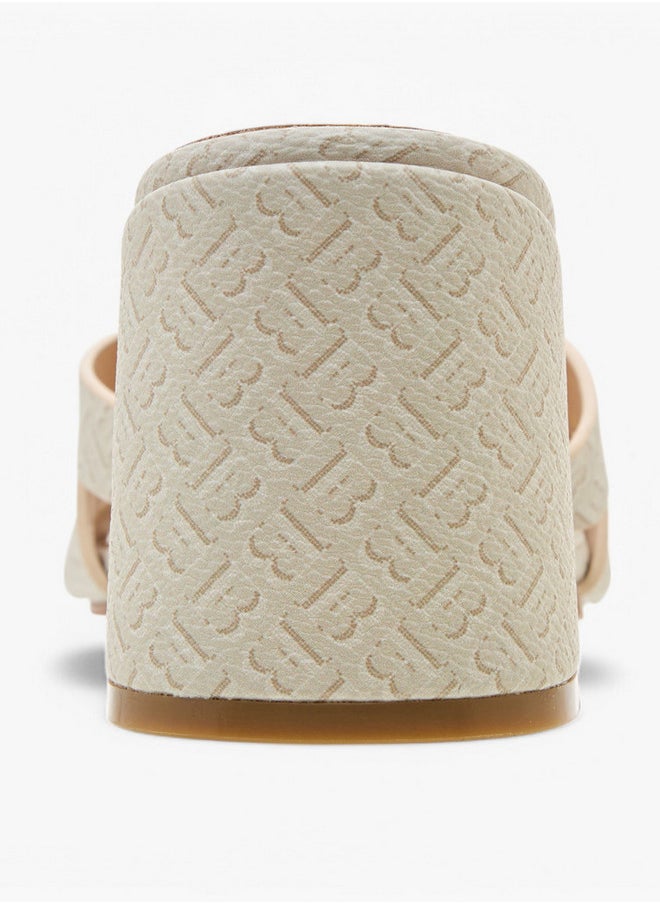 Monogram Print Cross-Strap Sandals with Block Heels