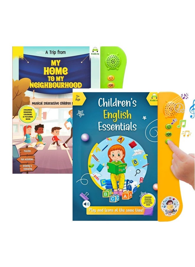 Kiddale Pack of 2 Musical Interactive Children Sound Books: My Home to Neighbourhood & English Essentials|Gift for 3+ Yrs Baby|E Learning Book|Smart Intelligent Activity Books|Rhymes|Talking Book