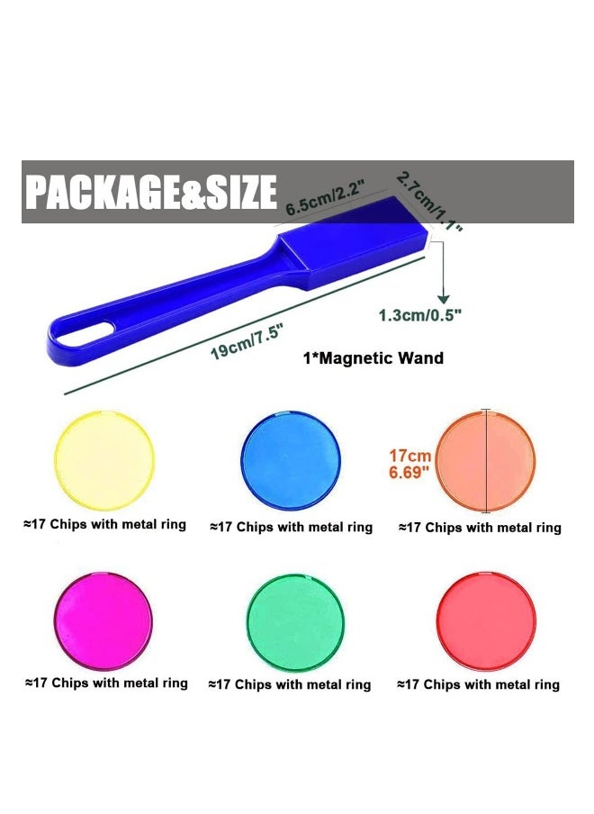 Transparent Counters, Chips Kit with 1 Magnetic Tool,  Magnetic Refrigerator Sticker, Counters for Kids Math, Counting, Sorting, Light Panels, 6 Colors Plastic Markers for Family School Learning Game