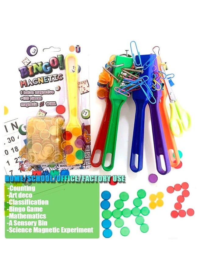 Transparent Counters, Chips Kit with 1 Magnetic Tool,  Magnetic Refrigerator Sticker, Counters for Kids Math, Counting, Sorting, Light Panels, 6 Colors Plastic Markers for Family School Learning Game