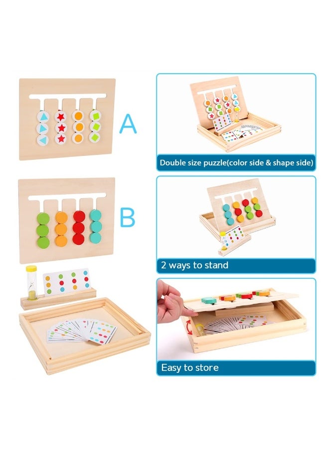 Montessori Wooden Slide Puzzle Educational Toy for Kids 3-7 Color Shape Matching Brain Teaser Logic Game