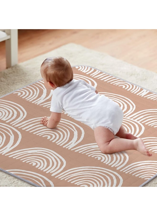 Funtery 43 x 43 Inch Boho Baby Play Mat Portable Crawling Washable Foldable Tummy Time Non Slip Baby Floor Large Playpen Mat for Infants Toddlers Floor Playpen Activity